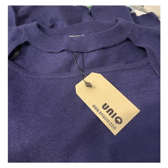 Uniq Women's Lightweight Long Sleeve Navy Blue Sweater Cut Out Neck M L NWT - Picture 3 of 8